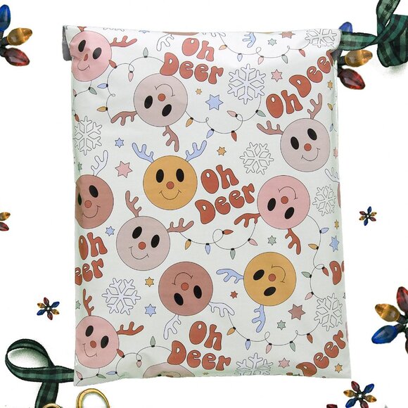 Reindeer Face Poly Mailers 12x15.5 Pack of 25 - Picture 3 of 7